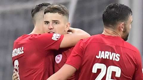 Ronan Hale celebrates his goal