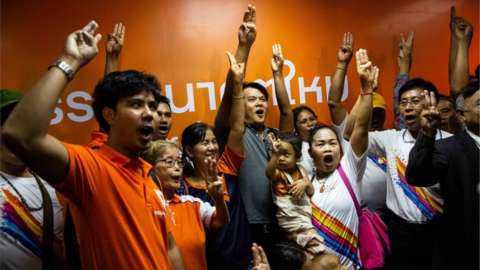 Supporters of Thailand's Future Forward Party celebrate