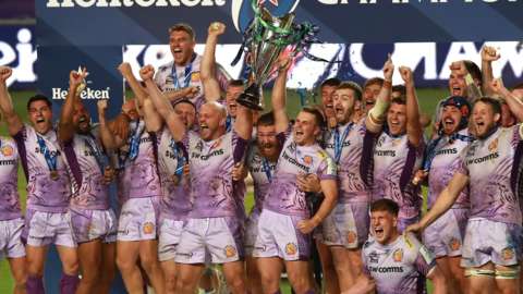 Exeter celebrate their Champions Cup win