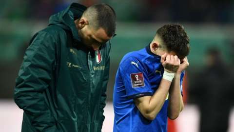 Italy players after defeat by North Macedonia