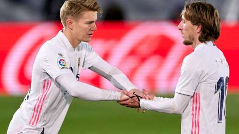 Martin Odegaard comes on for Real Madrid as a substitute