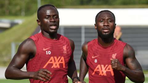 Sadio Mane and Naby Keita training for Liverpool