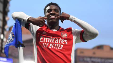 Eddie Nketiah celebrating his goal against Chelsea