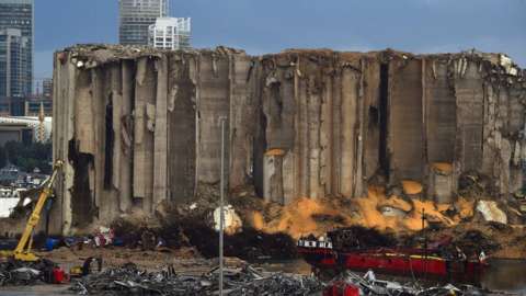 File photo from 4 November 2020 showing the silos at Beirut's port, which were destroyed by an explosion on 4 August