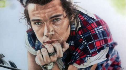 A teenager has quit school after his portraits of One Direction went viral.