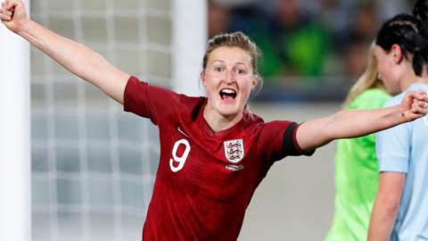 Ellen White celebrate one of her goals for England against Luxembourg