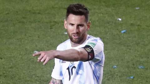 Argentina captain Lionel Messi gestures during a World Cup qualifier against Brazil