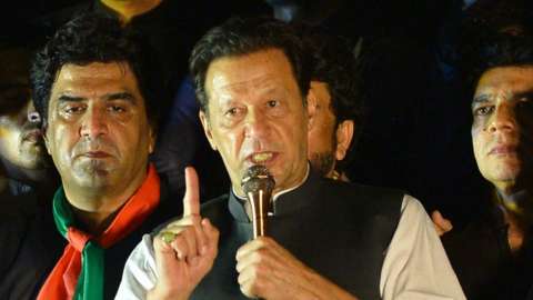 Image shows Imran Khan at rally