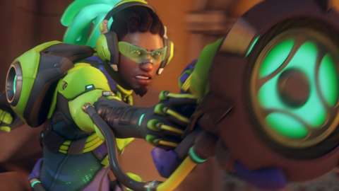 The character Lucio from Overwatch 2 points his gun