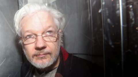 Julian Assange leaving Westminster Magistrates' Court
