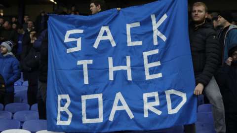 Banner 'sack the board' at Everton