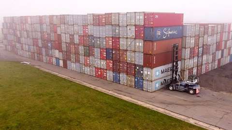 Aerial view of shipping containers at Eye