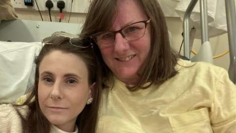 Molly Leonard and her mother when she was in hospital in March