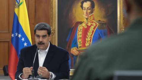 President Nicolas Maduro speaking during a meeting with members of the Armed Forces on May 4, 2020