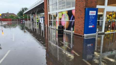 Tesco in Fakenham has been flooded