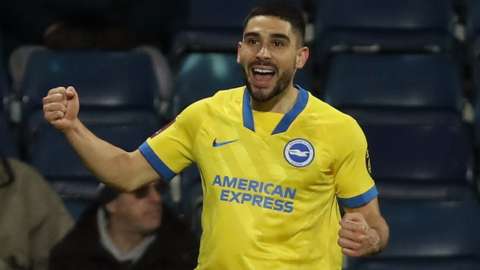Neal Maupay celebrates scoring for Brighton against West Brom in the FA Cup