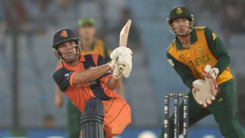 Netherlands batsman Peter Borren in action against South Africa
