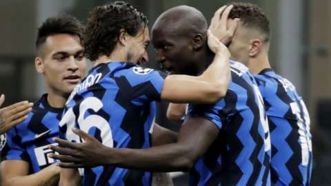 Romelu Lukaku celebrates scoring for Inter Milan