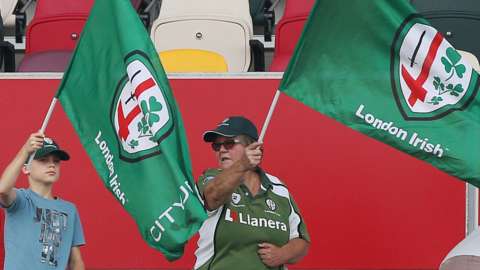 London Irish fans fly flags at the Brentford Community Stadium