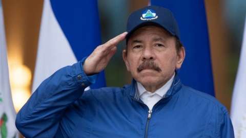 Nicaragua's President Daniel Ortega salutes during a ceremony to mark the 199th Independence Day anniversary, in Managua, Nicaragua September 15, 2020.
