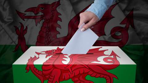 Ballot box emblazoned with the Welsh flag