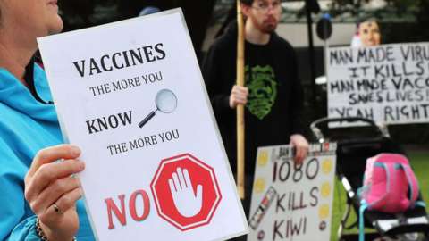 An anti-vaccine protester in New Zealand