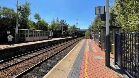 The platform at Kirkby-in-Ashfield railway station