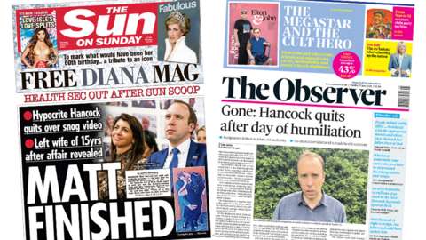The Sun on Sunday and the Observer front pages 27 June 2021