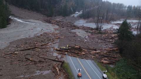 A road hit by a mudslide