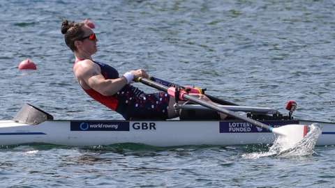 Great Britain's Lauren Rowles in the Rowing World Cup event in Belgrade