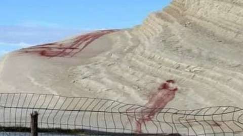 The defaced Scala dei Turchi (Stair of the Turks) in Realmonte, Italy, 08 January 2022