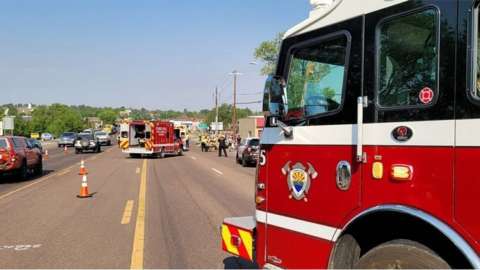 Fire service vehicles and police vehicles at the scene of the incident in Show Low, Arizona