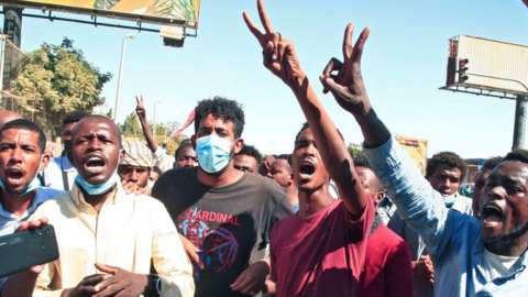 Anti-military protesters in Khartoum, Sudan - Sunday 21 November 2021