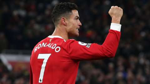 Manchester United's Cristiano Ronaldo celebrates scoring against Arsenal in the Premier League
