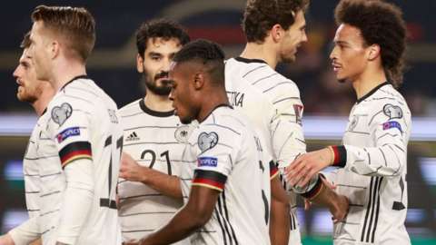 Leroy Sane celebrates scoring for Germany
