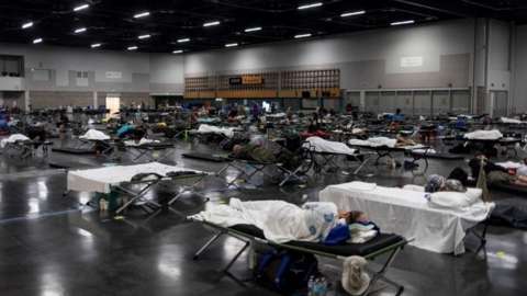 People take shelter in a cooling centre in Portland