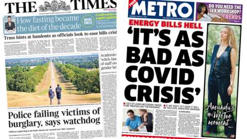 Times and Metro front pages