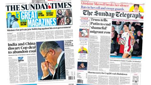 The Sunday Times and Sunday Telegraph front pages 14 November 2021