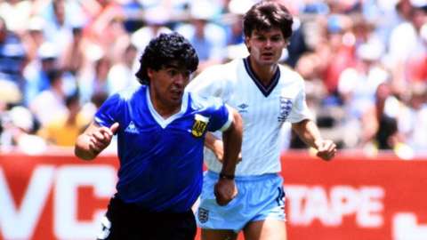 Diego Maradona in the Argentina v England quarter-final at the 1986 Fifa World Cup