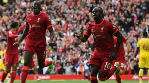 Sadio Mane celebrates scoring