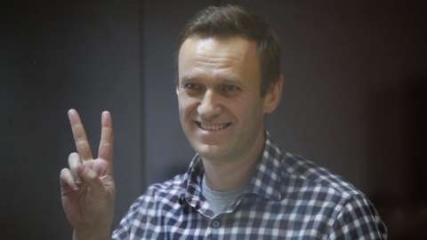 Russian opposition leader Alexei Navalny in court in Moscow, 20 February, 2021
