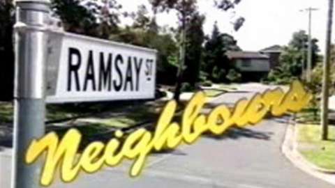 Neighbours logo and sign saying Ramsay St