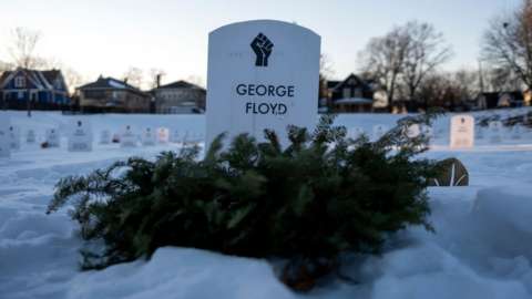 George Floyd's headstone in George Floyd Square in Minneapolis