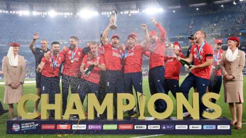 England lifting the T20 World Cup trophy