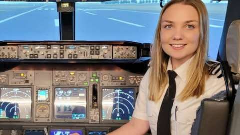 Bethan Haley pictured at flying school in a simulator