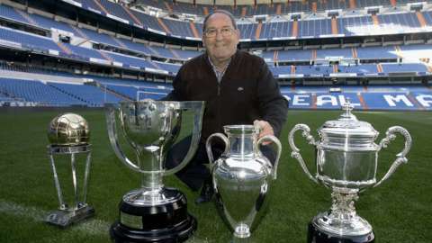 Paco Gento at Real Madrid with some of his trophies