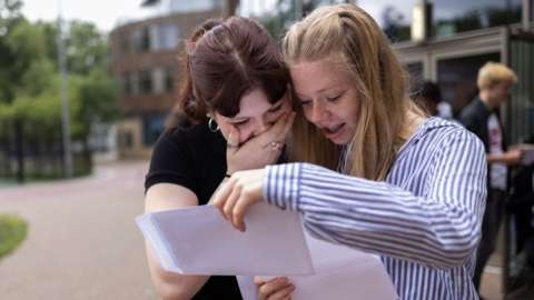 GCSE students opening their results