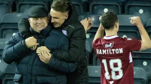 Arbroath manager Dick Campbell celebrates at full-time