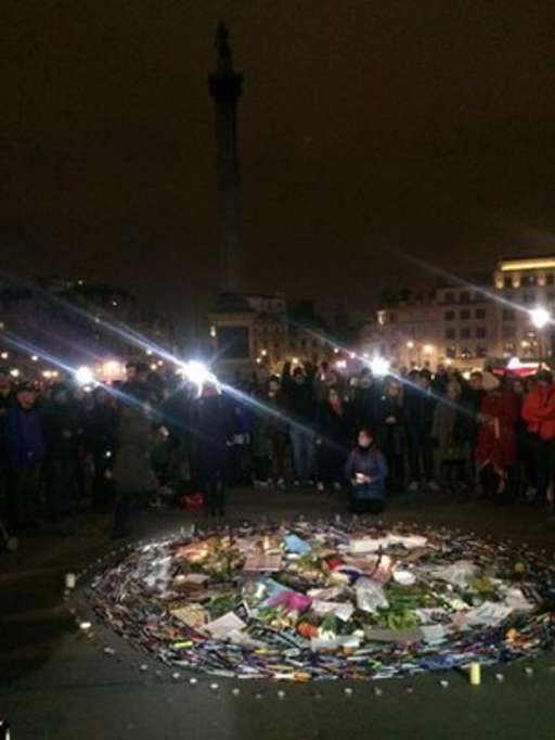 Charlie Hebdo memorial in Trafalgar Square - picture by Silvia Costeloe
