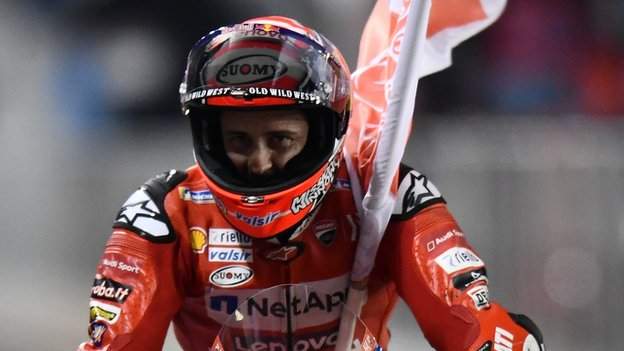 Andrea Dovizioso celebrates his win in Qatar